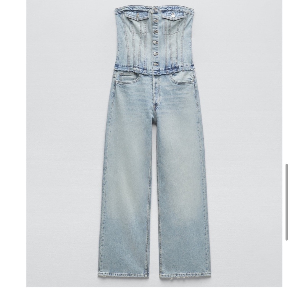 Zara denim light wash tube jumpsuit size medium - Picture 3 of 13